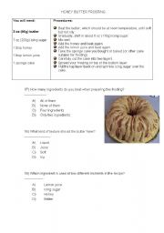 Honey Butter Frosting. food, multiple choice. reading 