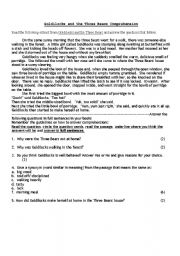 English Worksheet: Goldilocks and the Three Bears Comprehension