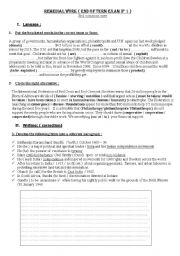 English worksheet: Remedial work  3rd   year students