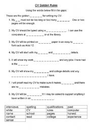 English Worksheet: CV Golden Rules
