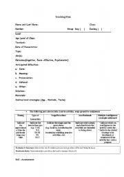 English Worksheet: procedure of a teaching plan