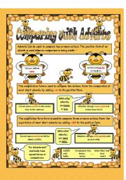 English Worksheet: COMPARING WITH ADVERBS, WORKSHEET + POSTER