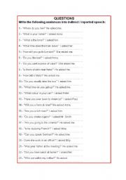 English Worksheet: QUESTIONS REPORTED SPEECH