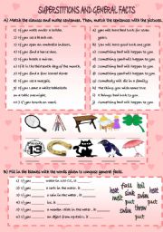 English Worksheet: SUPERSTITIONS AND GENERAL FACTS