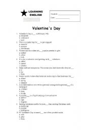 English worksheet: Valentine quiz