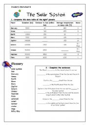 English Worksheet: The solar system- Students worksheet B