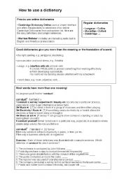 English Worksheet: How to use a dictionary! - Exercises with key