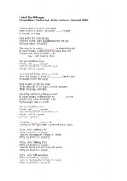 English Worksheet: Phrasal Verb/Preposition Song Activity - Livin On a Prayer by Bon Jovi