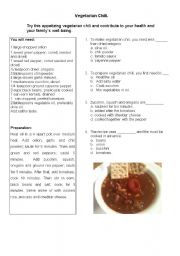 Vegetarian Chili, food, multiple choice, reading. 