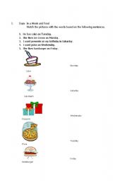 English Worksheet: days of the week and food match