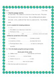 English Worksheet: English Evaluation