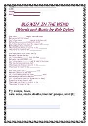 English Worksheet: blowin in the wind