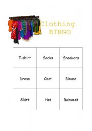 English Worksheet: Clothing Bingo