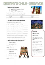 English worksheets: Survivor by Destiny´s Child Lyrics