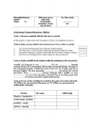 English Worksheet: Listening comprehension and Language exam