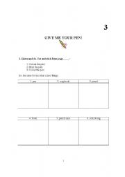 English worksheet: give me the pencil!