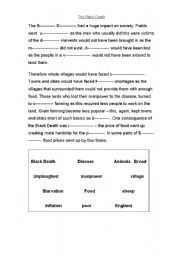 English Worksheet: The Black Death - Problems word cloze activity worksheet for SEN