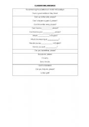 English worksheet: classroom language