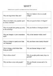 English Worksheet: Why? Conversation cards.
