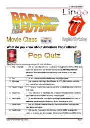 English Worksheet: Back to the Future Quiz, Movie and Song Activity - 4 pages