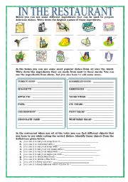 English Worksheet: in the restaurant (key included) 