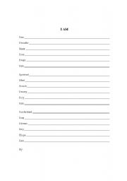 English worksheet: I Am poem outline