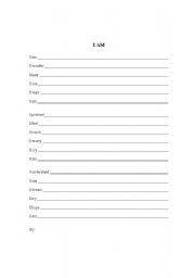 English Worksheet: I Am poem outline