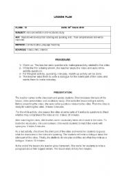 English worksheet: lesson plan (using video)