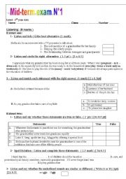 English Worksheet: Mid- term exam N 1  3rd Form secondary education