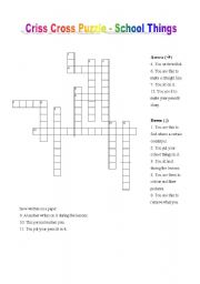 English Worksheet: Criss Cross Puzzle- School Things