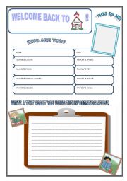 English Worksheet: Welcome back to school