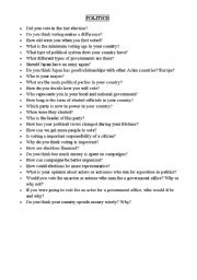 English Worksheet: Political Conversation Questions