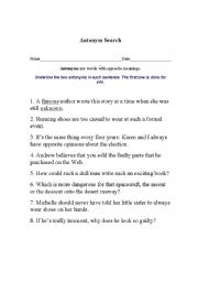 English Worksheet: ANTONYM SEARCH