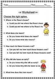 English Worksheet: Indirect questions