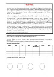 English Worksheet: Wanted : physical description