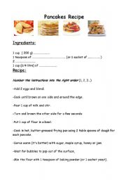 English Worksheet: Worksheet Pancakes recipe