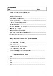 English Worksheet: simple present exam