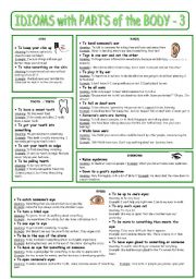 English Worksheet: Idioms with parts of the body 3-5