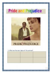 English Worksheet: Pride and Prejudice - Film analysis- Comprehensive project - 4 tasks - 4 pages.