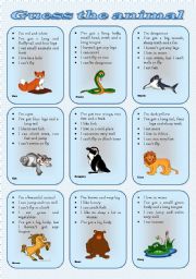 English Worksheet: Speaking cards - Describe and guess the animal (two tasks, three pages) *** fully editable***