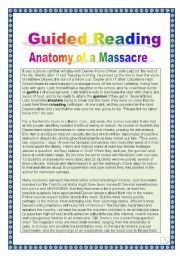 English Worksheet: Guided reading - Anatomy of a massacre - Bowling for Columbine - COMPREHENSIVE PROJECT (15 tasks - 10 pages with key)