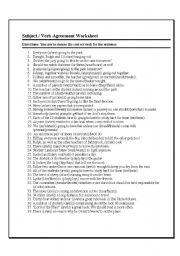 English Worksheet: subject verb agreement