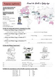 English Worksheet: Famous explorers : Phileas Fogg, Christopher Columbus and James Cook - *KEY ANSWERS + FULLY  EDITABLE*