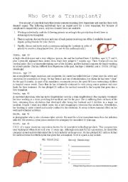 English Worksheet: Who Gets a Transplant?