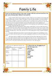 English Worksheet: Family Life