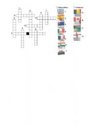 English worksheet: Crossword Coountries - Nationalities