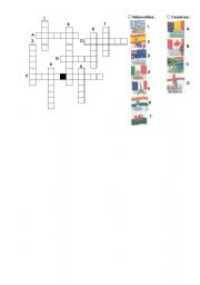 English Worksheet: Crossword Coountries - Nationalities