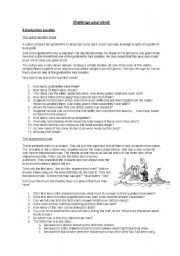 English Worksheet: Challenge your mind! Deduction puzzles