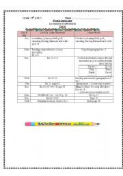 English worksheet: WEEKLY PLAN