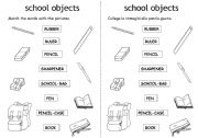 school objects: matching worksheet